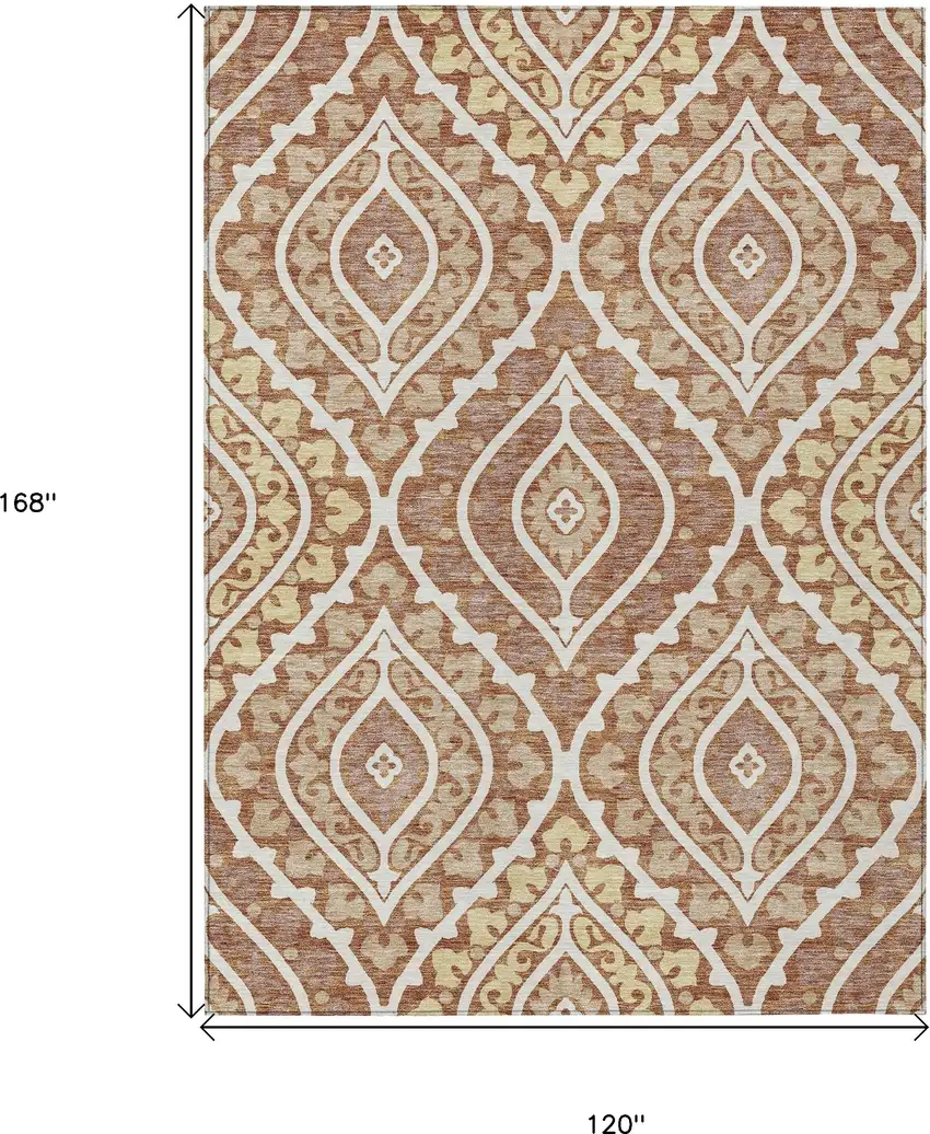 Orange Gold And Ivory Floral Washable Indoor Outdoor Area Rug Photo 3
