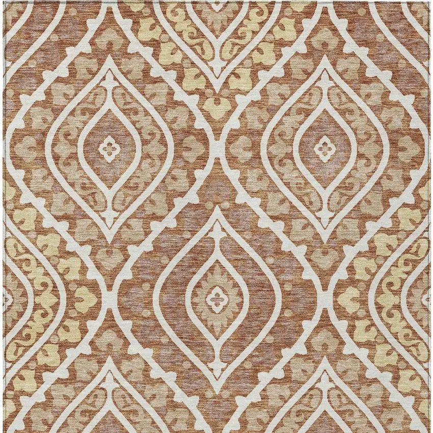 Orange Gold And Ivory Floral Washable Indoor Outdoor Area Rug Photo 5