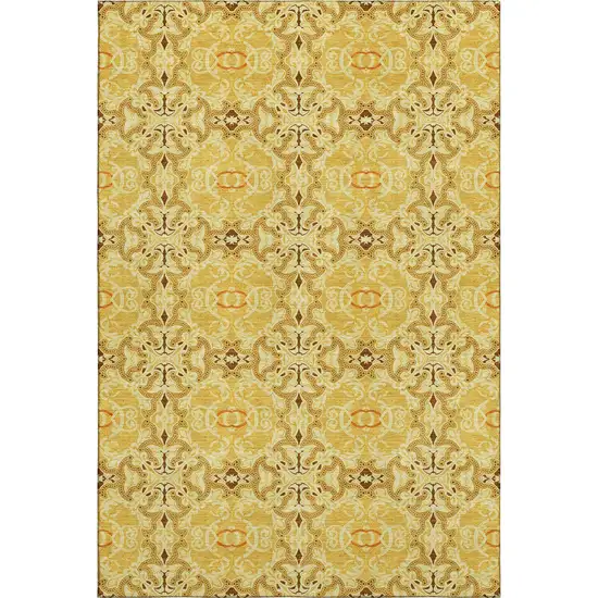 Orange Gold And Ivory Medallion Washable Area Rug With UV Protection Photo 1