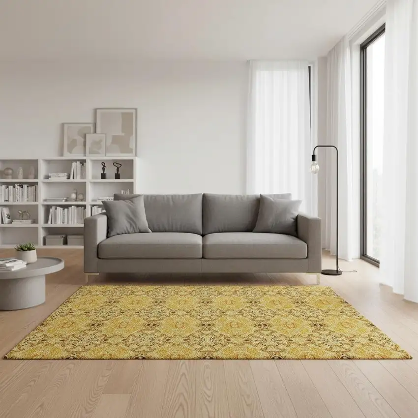 Orange Gold And Ivory Medallion Washable Area Rug With UV Protection Photo 2