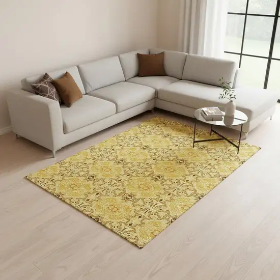 Orange Gold And Ivory Medallion Washable Area Rug With UV Protection Photo 2