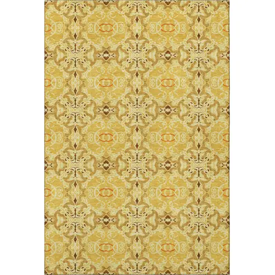 Orange Gold And Ivory Medallion Washable Area Rug With UV Protection Photo 4