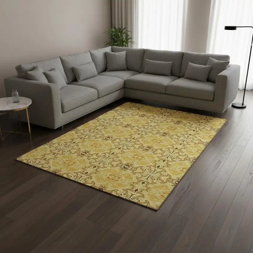 Orange Gold And Ivory Medallion Washable Area Rug With UV Protection Photo 2