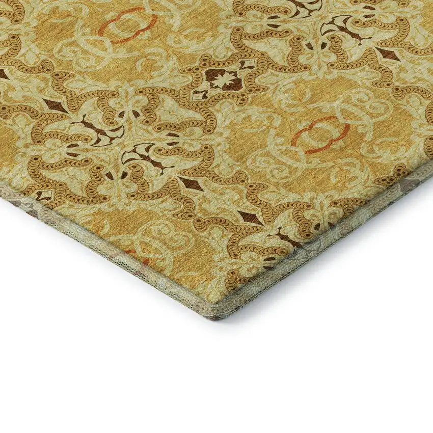 Orange Gold And Ivory Medallion Washable Area Rug With UV Protection Photo 8