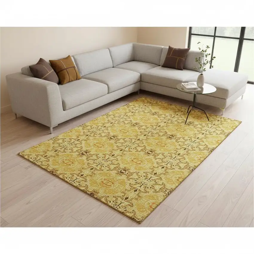 Orange Gold And Ivory Medallion Washable Area Rug With UV Protection Photo 2