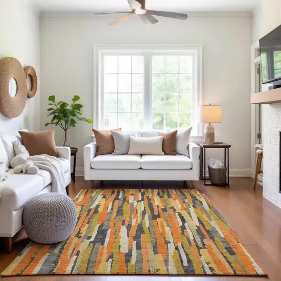Orange Gold And Ivory Striped Washable Area Rug With UV Protection Photo 4