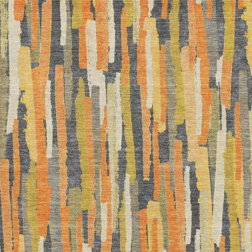 Orange Gold And Ivory Striped Washable Area Rug With UV Protection Photo 3