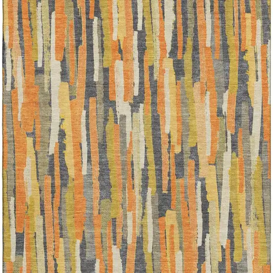 Orange Gold And Ivory Striped Washable Area Rug With UV Protection Photo 4