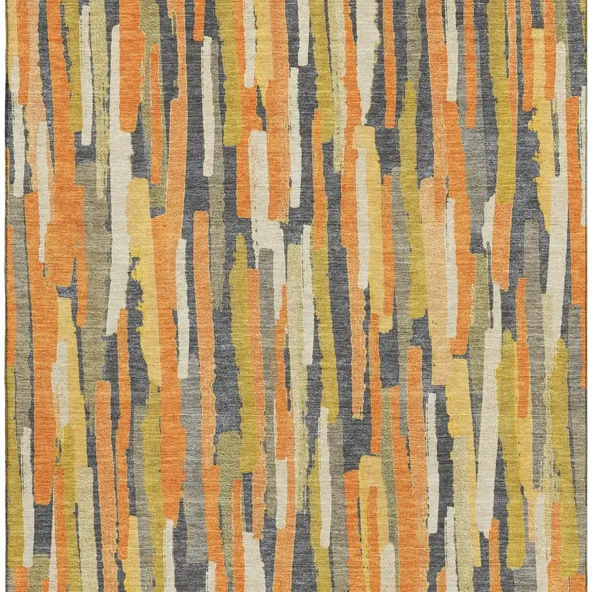 Orange Gold And Ivory Striped Washable Area Rug With UV Protection Photo 4