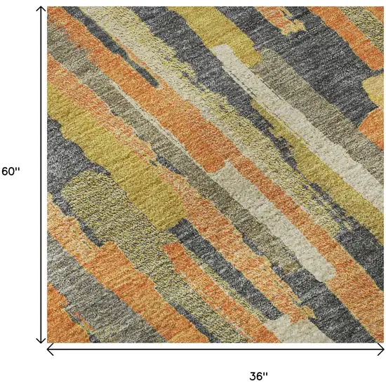 Orange Gold And Ivory Striped Washable Area Rug With UV Protection Photo 9