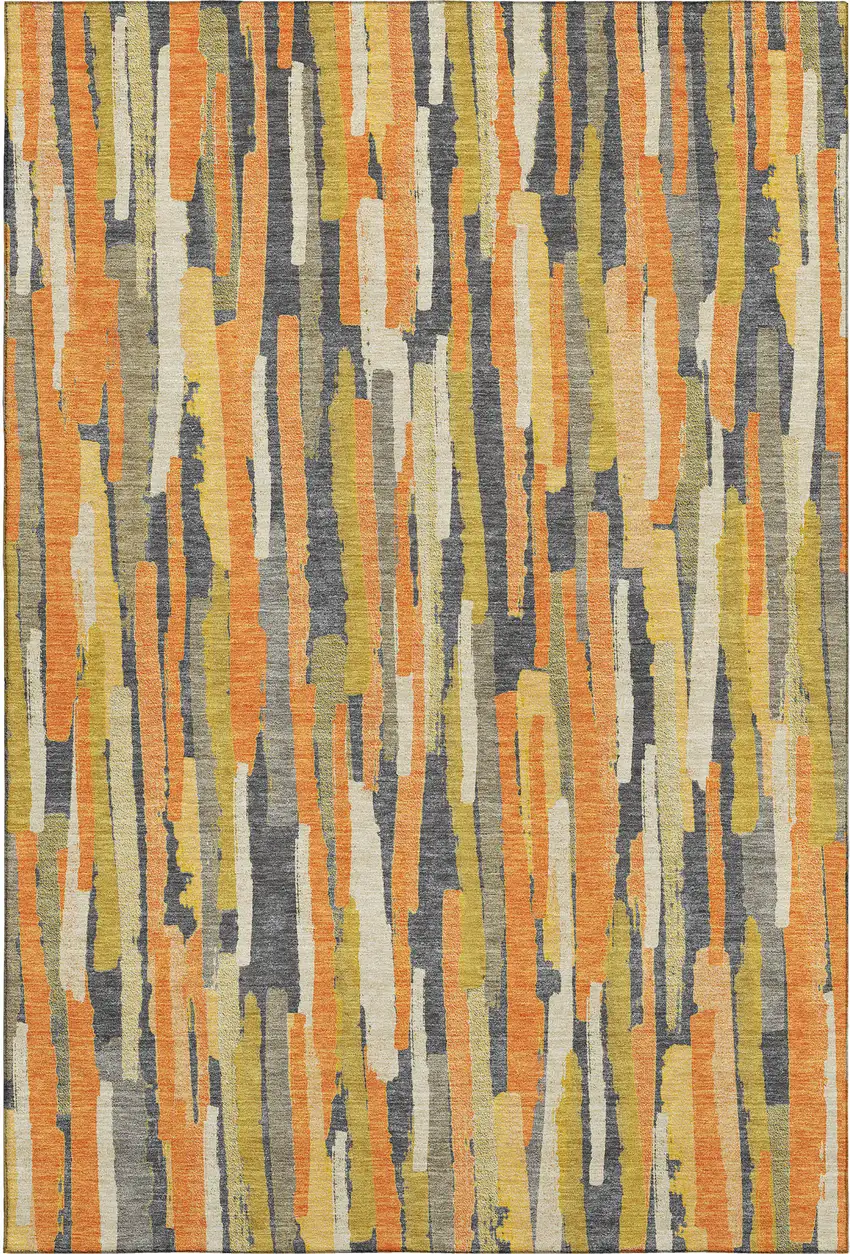 Orange Gold And Ivory Striped Washable Area Rug With UV Protection Photo 5