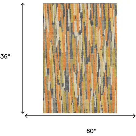 Orange Gold And Ivory Striped Washable Area Rug With UV Protection Photo 3