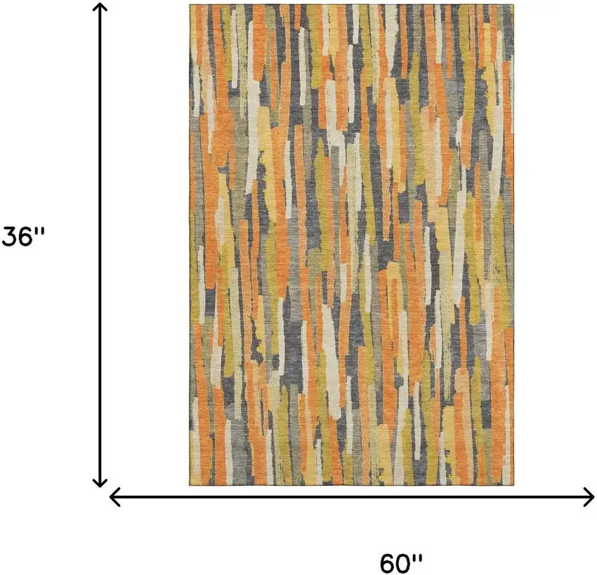 Orange Gold And Ivory Striped Washable Area Rug With UV Protection Photo 3