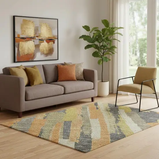 Orange Gold And Ivory Striped Washable Area Rug With UV Protection Photo 2