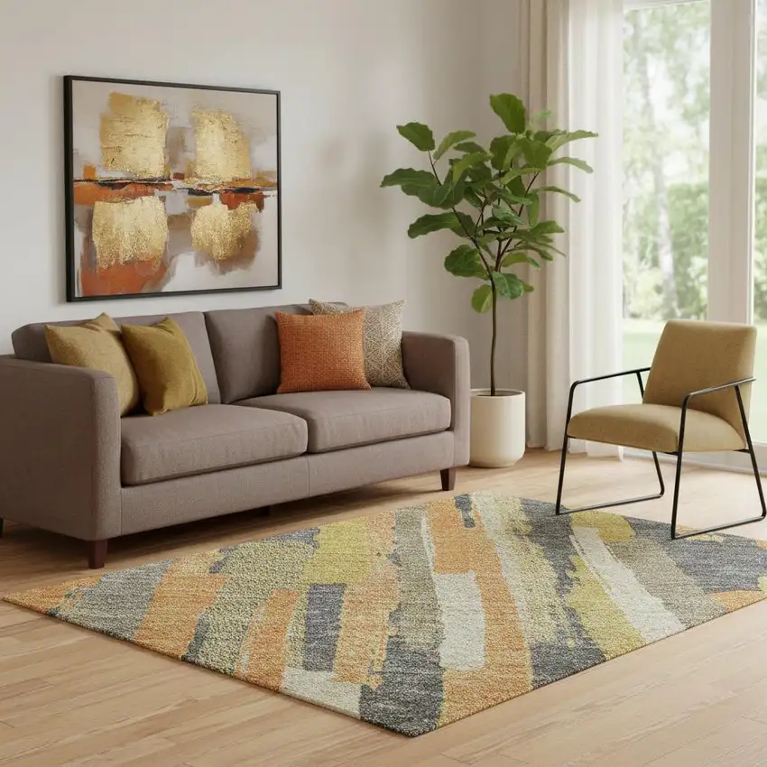 Orange Gold And Ivory Striped Washable Area Rug With UV Protection Photo 2