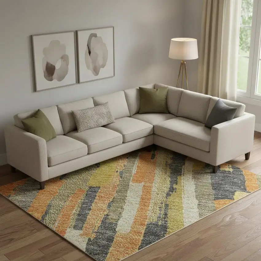 Orange Gold And Ivory Striped Washable Area Rug With UV Protection Photo 2