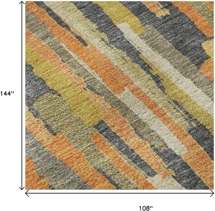 Orange Gold And Ivory Striped Washable Area Rug With UV Protection Photo 8