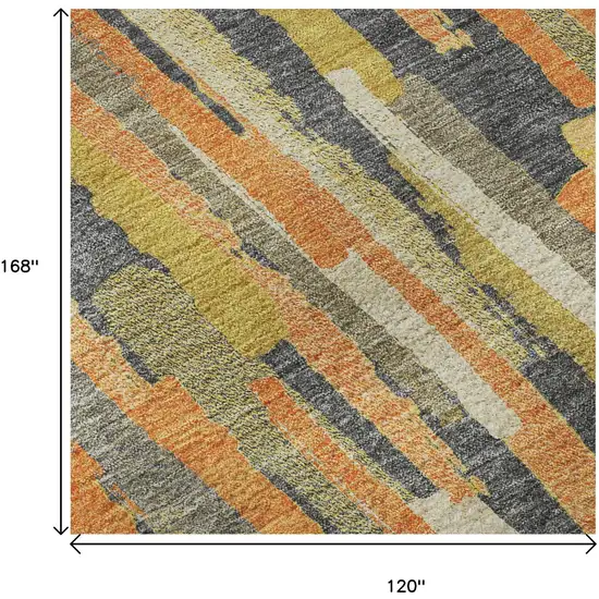 Orange Gold And Ivory Striped Washable Area Rug With UV Protection Photo 9