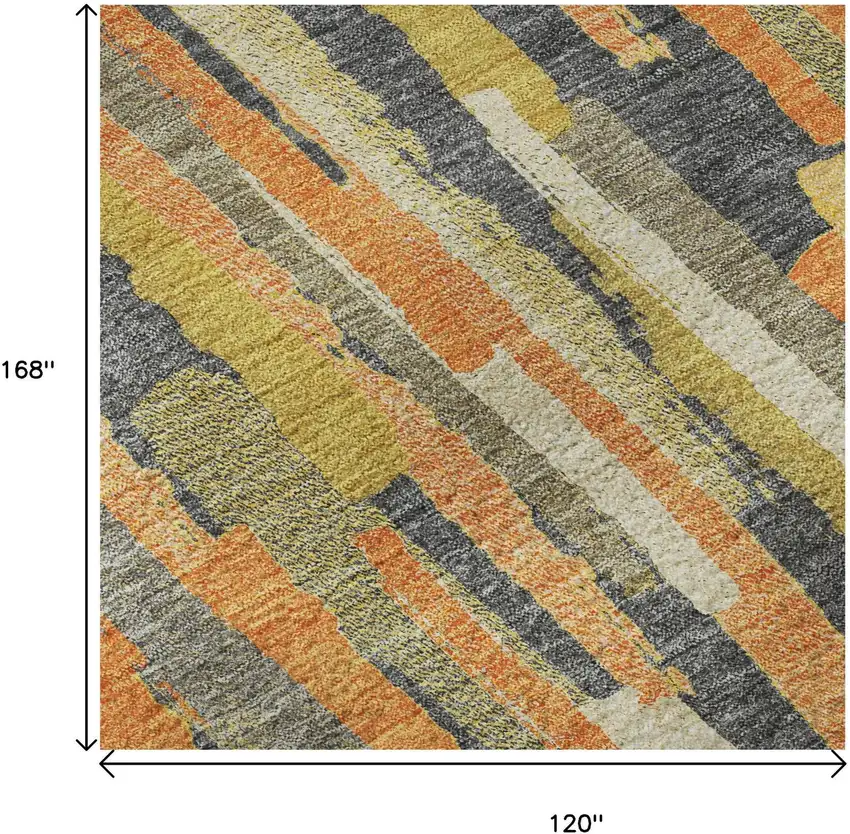 Orange Gold And Ivory Striped Washable Area Rug With UV Protection Photo 9