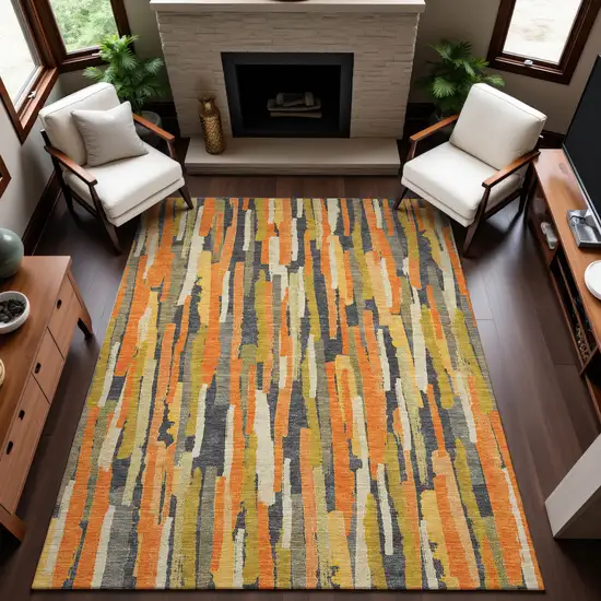 Orange Gold And Ivory Striped Washable Area Rug With UV Protection Photo 3
