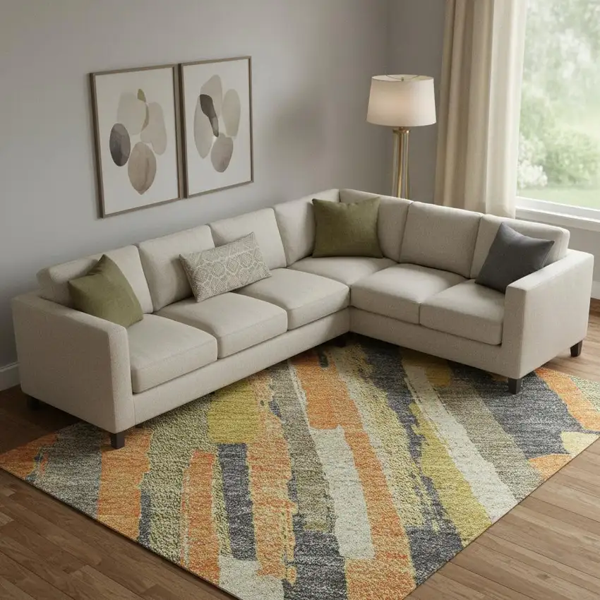 Orange Gold And Ivory Striped Washable Area Rug With UV Protection Photo 2