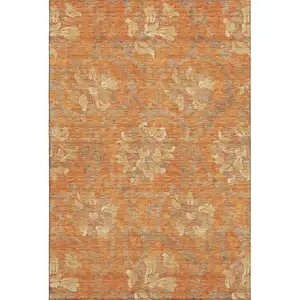 Photo of Orange Gray And Beige Floral Washable Area Rug With UV Protection
