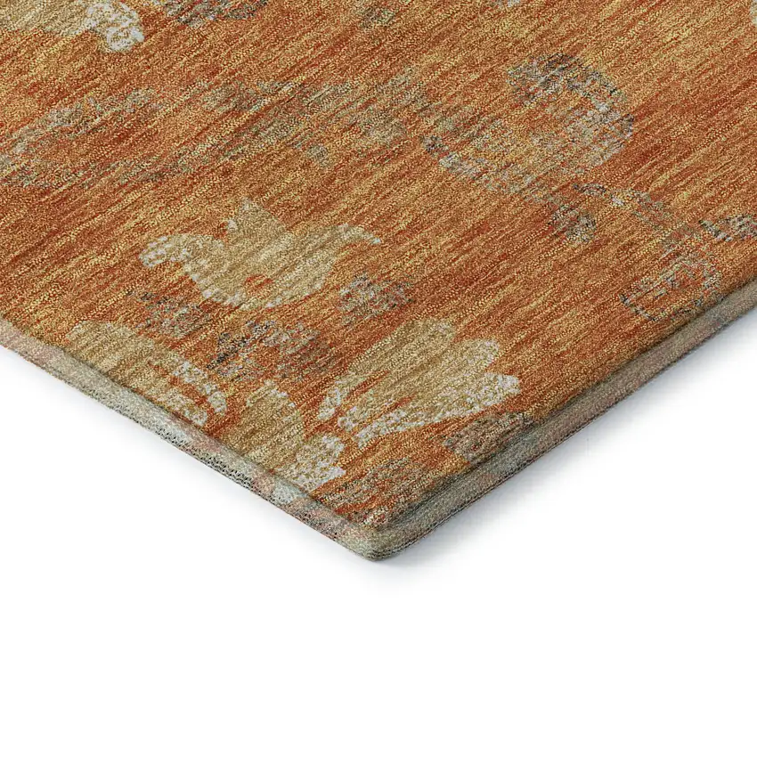 Orange Gray And Beige Floral Washable Area Rug With UV Protection Photo 8