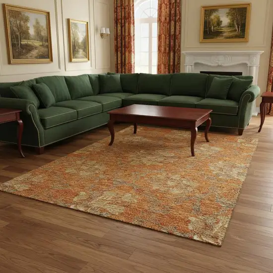 Orange Gray And Beige Floral Washable Area Rug With UV Protection Photo 2