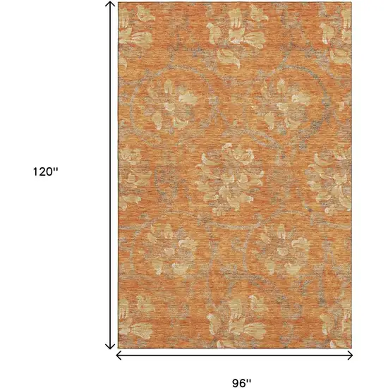 Orange Gray And Beige Floral Washable Area Rug With UV Protection Photo 3