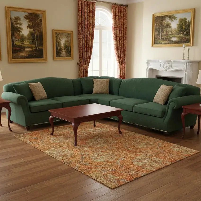 Orange Gray And Beige Floral Washable Area Rug With UV Protection Photo 2