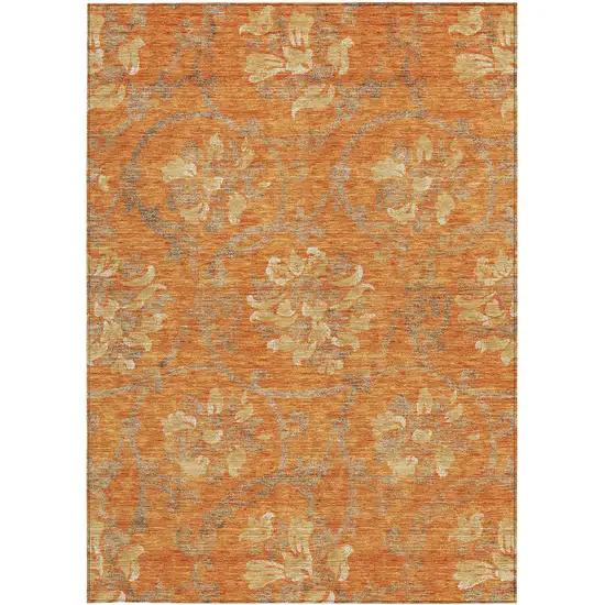 Orange Gray And Beige Floral Washable Indoor Outdoor Area Rug Photo 6