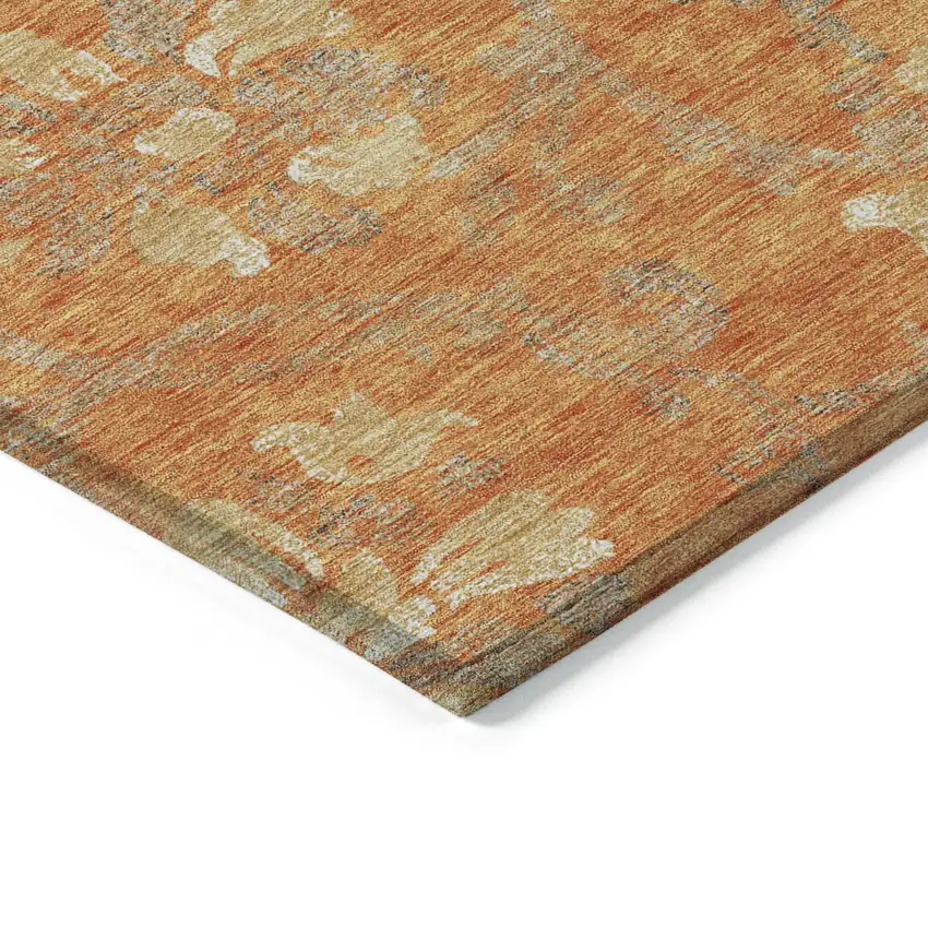 Orange Gray And Beige Floral Washable Indoor Outdoor Area Rug Photo 4