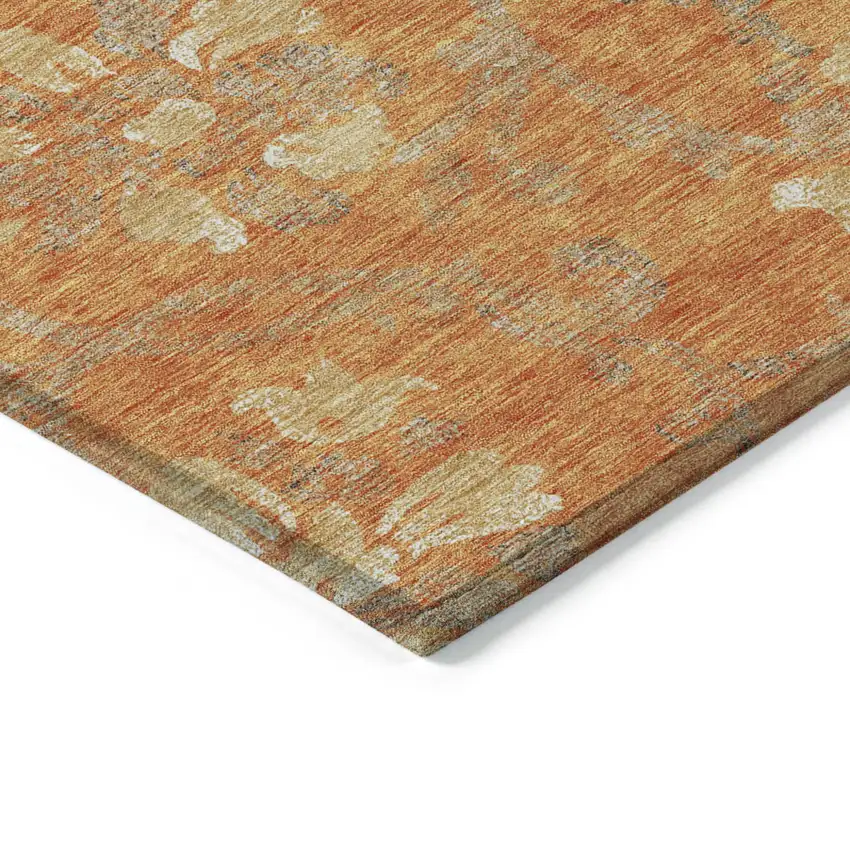 Orange Gray And Beige Floral Washable Indoor Outdoor Area Rug Photo 4