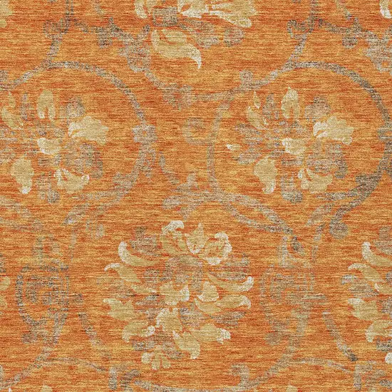 Orange Gray And Beige Floral Washable Indoor Outdoor Area Rug Photo 4