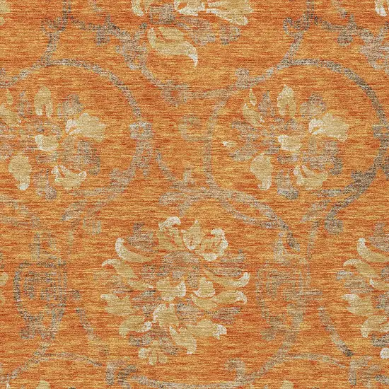 Orange Gray And Beige Floral Washable Indoor Outdoor Area Rug Photo 4
