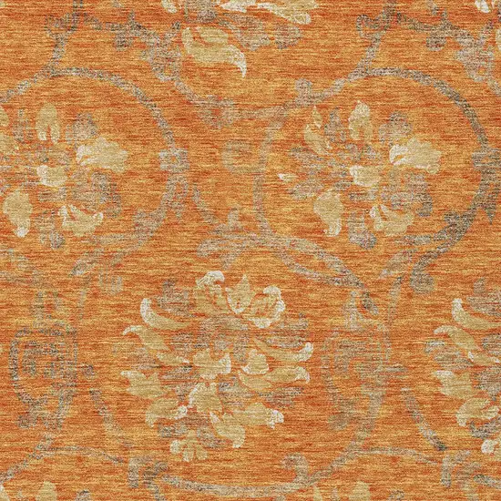 Orange Gray And Beige Floral Washable Indoor Outdoor Area Rug Photo 4