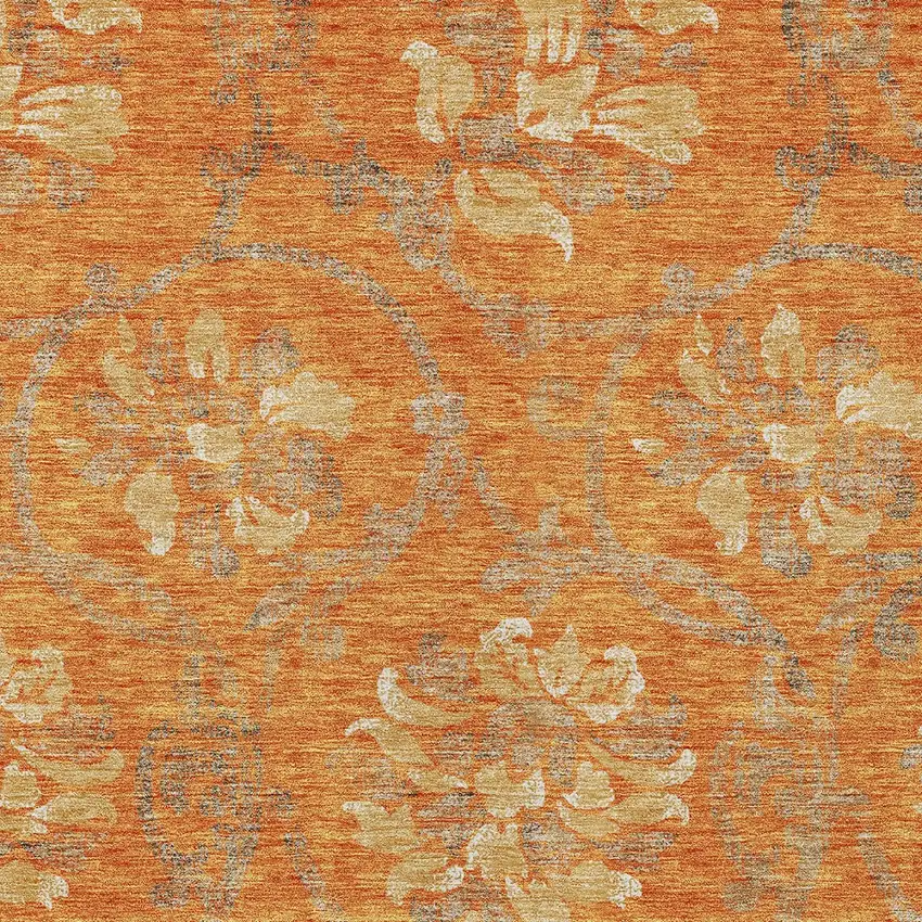 Orange Gray And Beige Floral Washable Indoor Outdoor Area Rug Photo 4