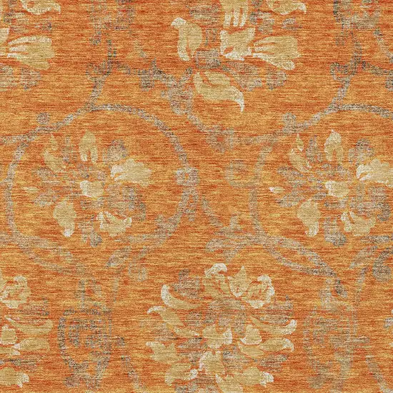 Orange Gray And Beige Floral Washable Indoor Outdoor Area Rug Photo 4