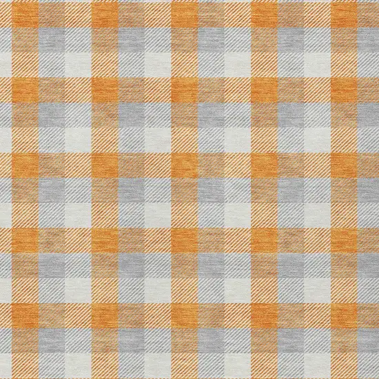 Orange Gray And Beige Plaid Washable Indoor Outdoor Area Rug Photo 4