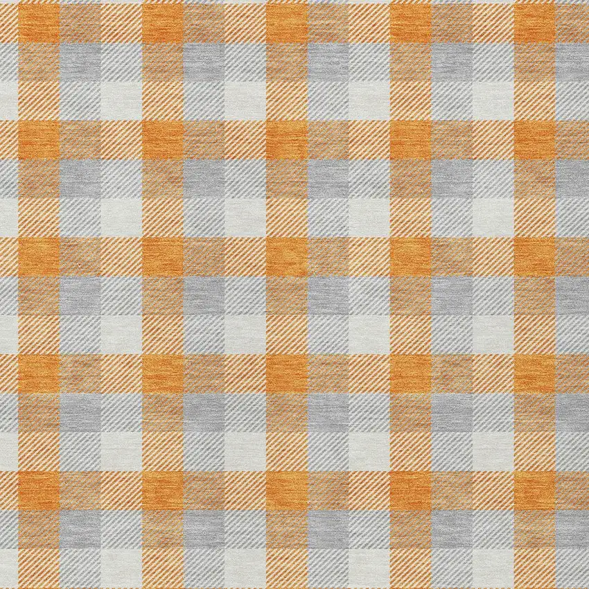 Orange Gray And Beige Plaid Washable Indoor Outdoor Area Rug Photo 4