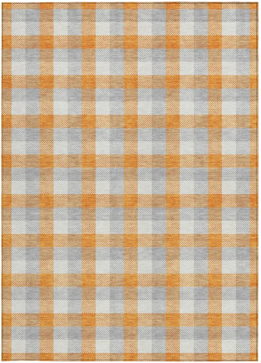Orange Gray And Beige Plaid Washable Indoor Outdoor Area Rug Photo 5