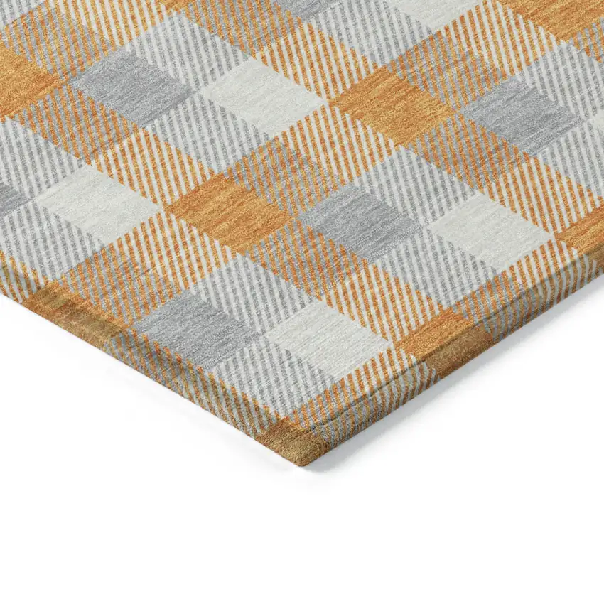 Orange Gray And Beige Plaid Washable Indoor Outdoor Area Rug Photo 3