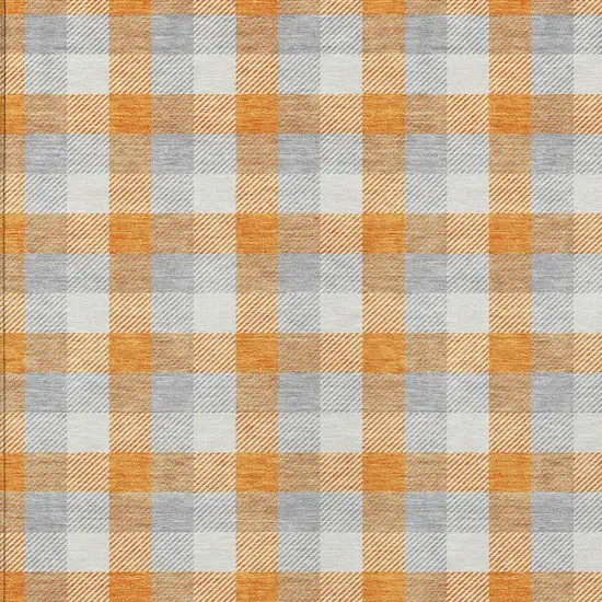 Orange Gray And Beige Plaid Washable Indoor Outdoor Area Rug Photo 4