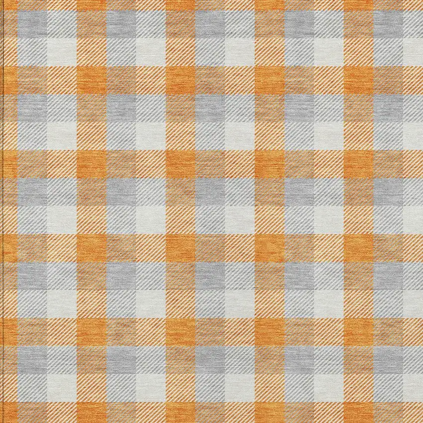 Orange Gray And Beige Plaid Washable Indoor Outdoor Area Rug Photo 4