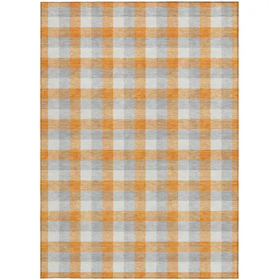 Orange Gray And Beige Plaid Washable Indoor Outdoor Area Rug Photo 6