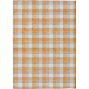 Photo of Orange Gray And Beige Plaid Washable Indoor Outdoor Area Rug