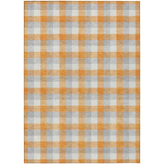 Orange Gray And Beige Plaid Washable Indoor Outdoor Area Rug Photo 2