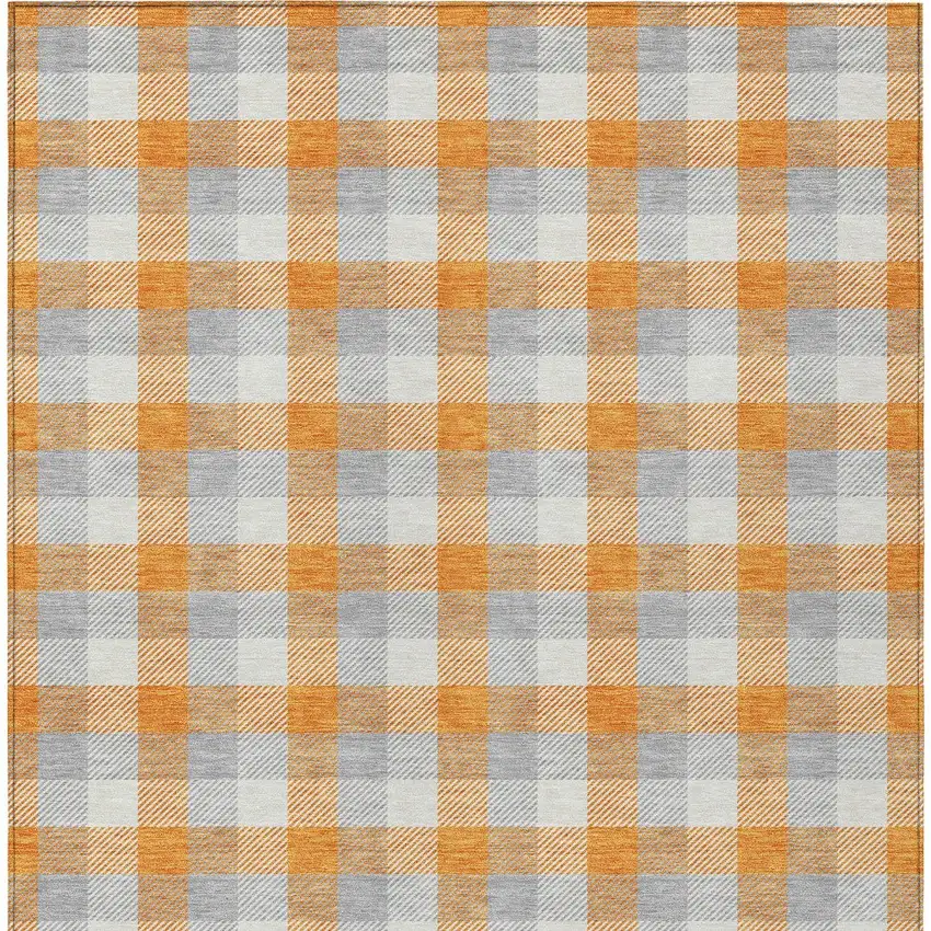 Orange Gray And Beige Plaid Washable Indoor Outdoor Area Rug Photo 6