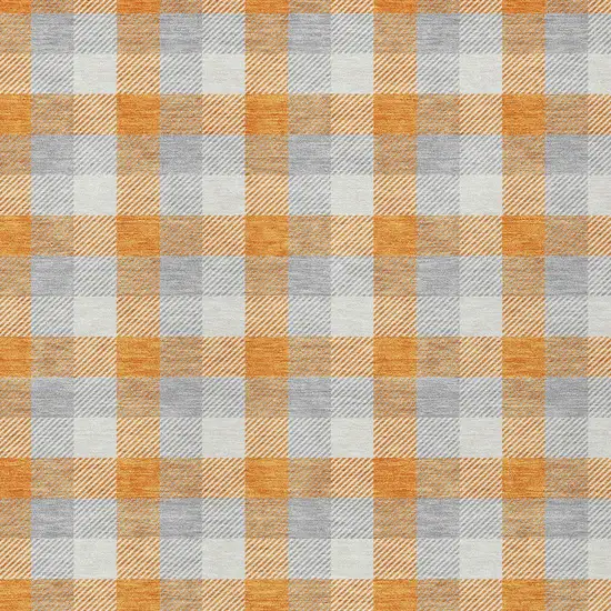 Orange Gray And Beige Plaid Washable Indoor Outdoor Area Rug Photo 4