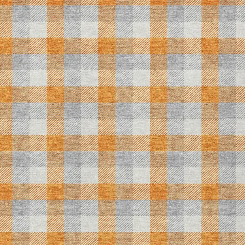 Orange Gray And Beige Plaid Washable Indoor Outdoor Area Rug Photo 4